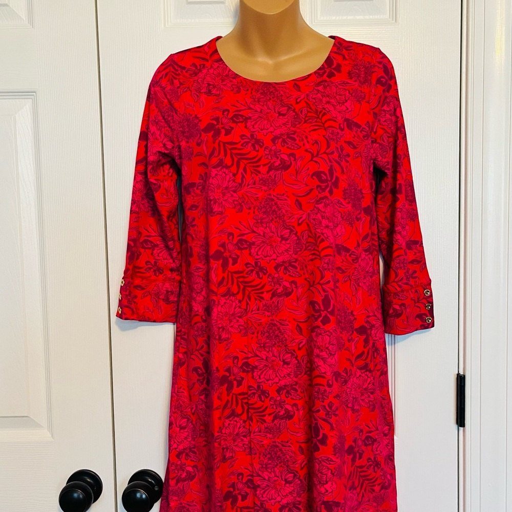 Lilly Pulitzer Red Floral 3/4 Sleeve Shirt Dress